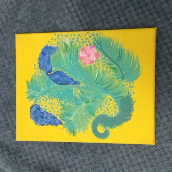 Other - 8x10 hand painted by Me acrylic canvas painting yellow floral with grapes